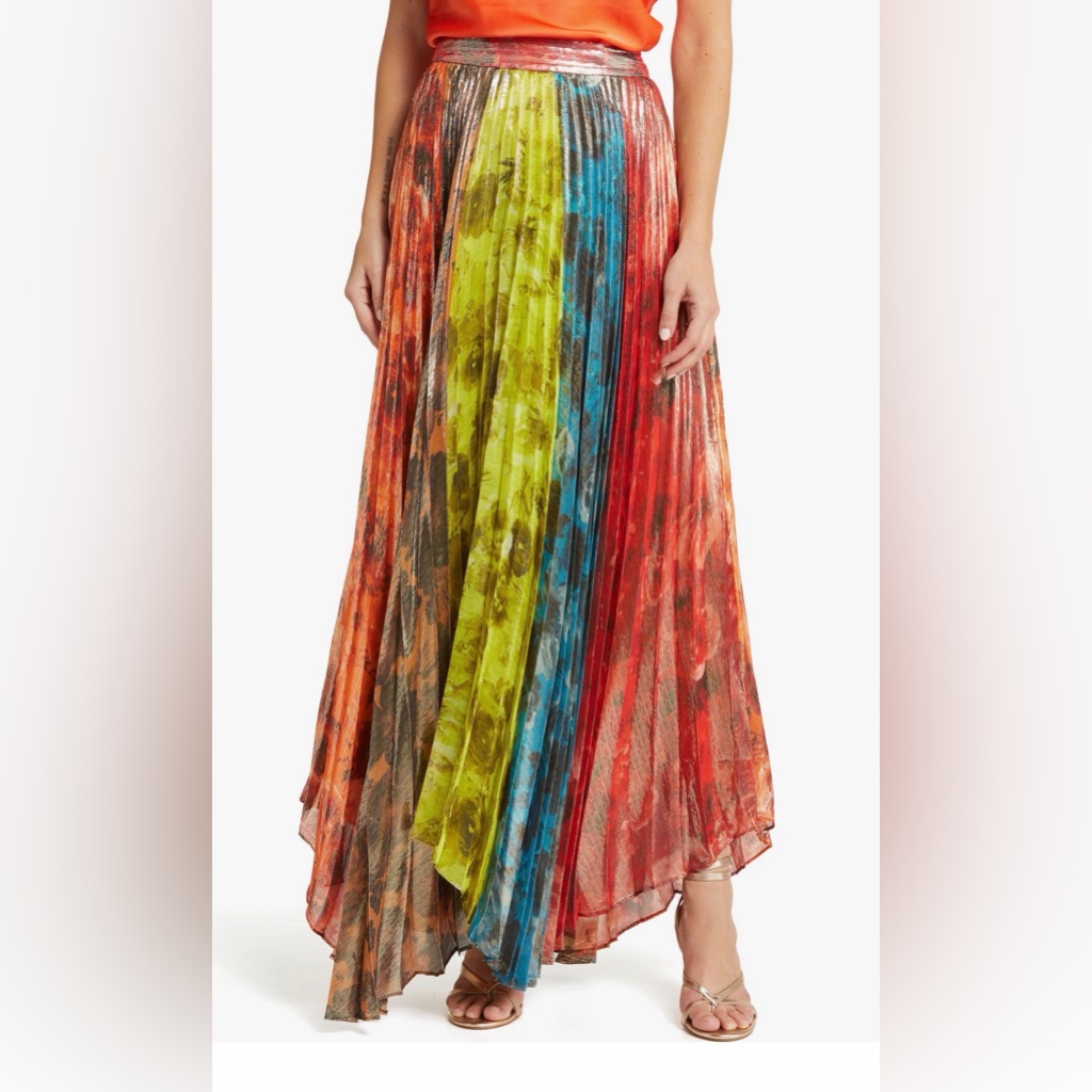 Alice + Olivia Asymmetrical Skirt In Red, Orange, And Blue
